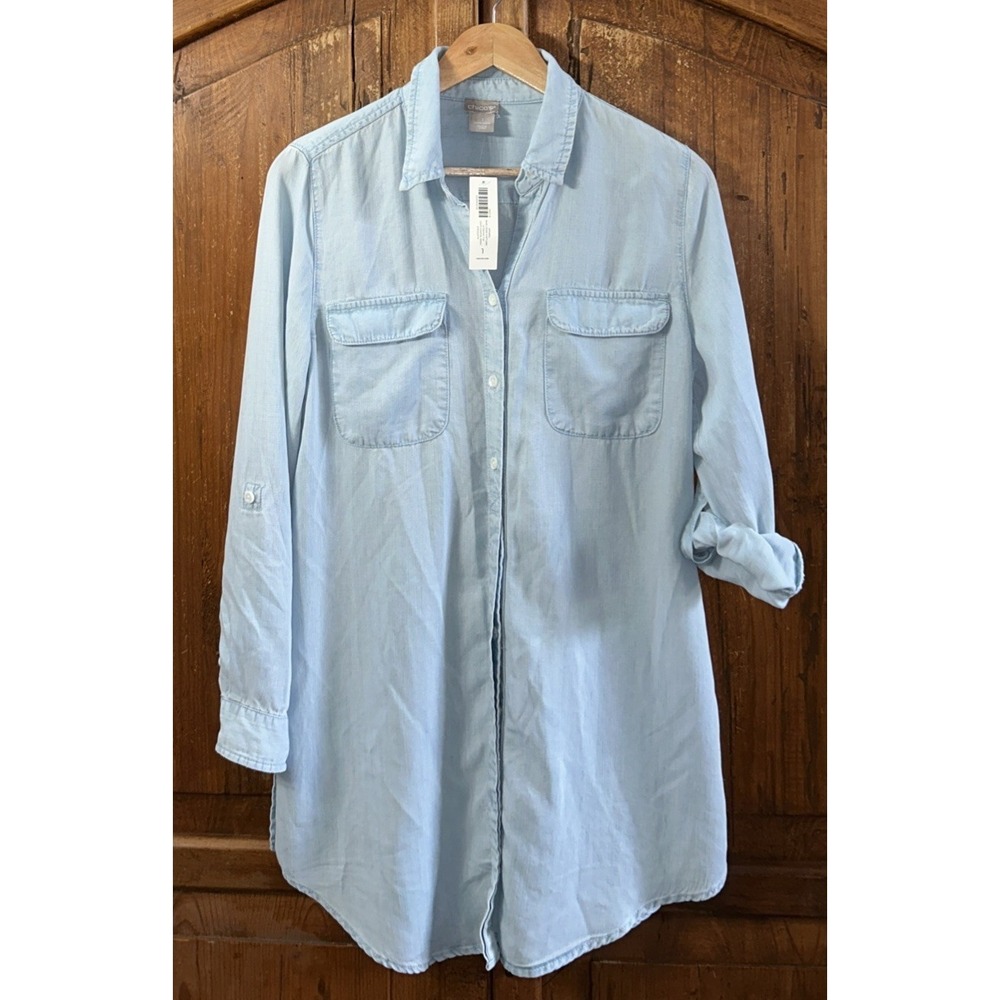 NWT Women's Chicos L/S Denim Jean Button Down Tunic Shirt NEW Tencel‎